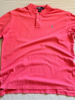 Vintage 90s Polo Ralph Lauren Pink Polo Shirt with Teal Logo Oversized
